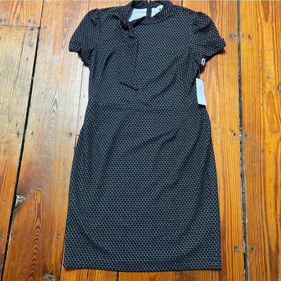 London Style Geometric Print Sheath Dress Size 16 Black White Neck Tie Detail - Picture 11 of 13